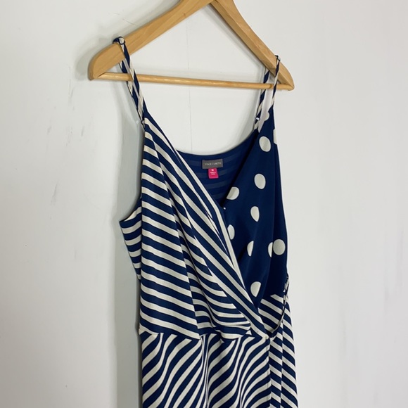 Vince Camuto Wrap Midi Dress in Navy/White; Polka Dot and Stripes - Picture 8 of 16